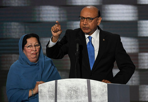 PHILADELPHIA, PA - JULY 28: Khzir Khan, the father of fallen soldier Humayun Kahn, addresses the crowd during the final day of the Democratic National Convention in Philadelphia on Thursday, July 28, 2016. (Photo by Toni L. Sandys/The Washington Post via Getty Images)